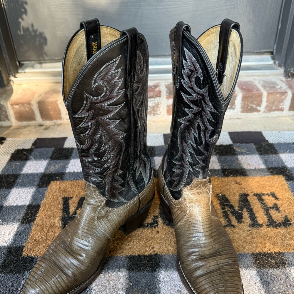 Men's Black and Gray Cowboy Boots 7.5D